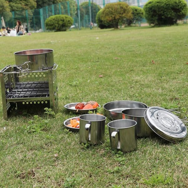 8pcs Camping Cooking Set Stainless Steel - Image 4