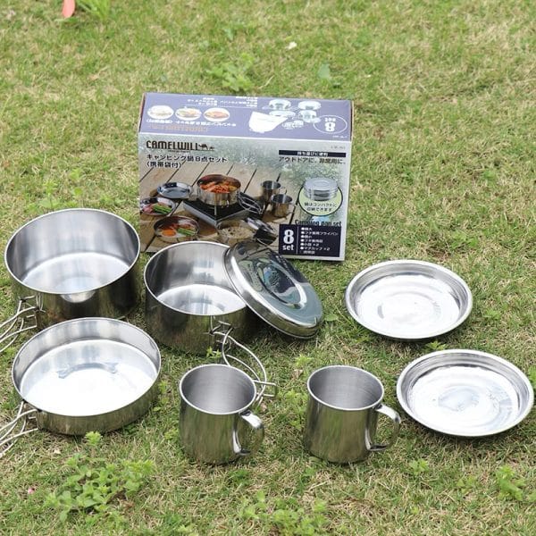 8pcs Camping Cooking Set Stainless Steel - Image 8