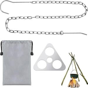 Outdoor Camping Portable Triangle Tripod Ring Chain Hanging Dutch Oven Pot