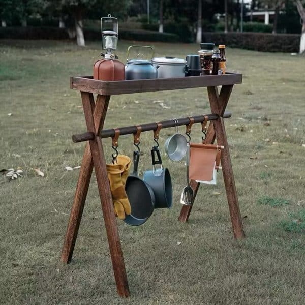 Outdoor Camping Solid Wood Portable Rack Multifunctional Hanging Organizer Triangle - Image 2