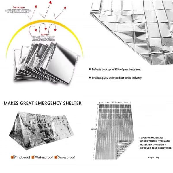 Waterproof Emergency Foil Thermal Blanket Outdoor Survival First Aid Military Rescue Kit - Image 6