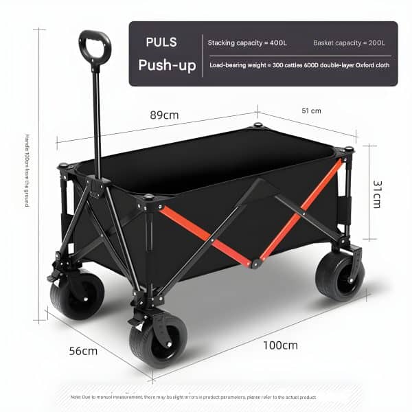 Outdoor Foldable Wagon Trolley Wide Tank Wheels Camping Umbrella Fold