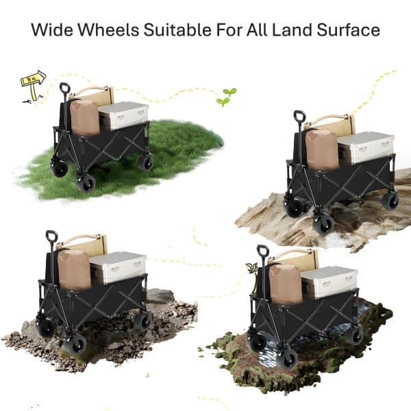 Outdoor Foldable Wagon Trolley Wide Tank Wheels Camping Umbrella Fold - Image 4