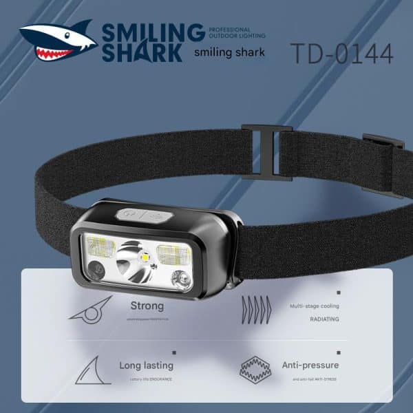 Smiling Shark TD-0144 Outdoor Camping Hiking Head Lamp Led Super Bright Sensor Headlight White Red Light 6 Modes Type-C